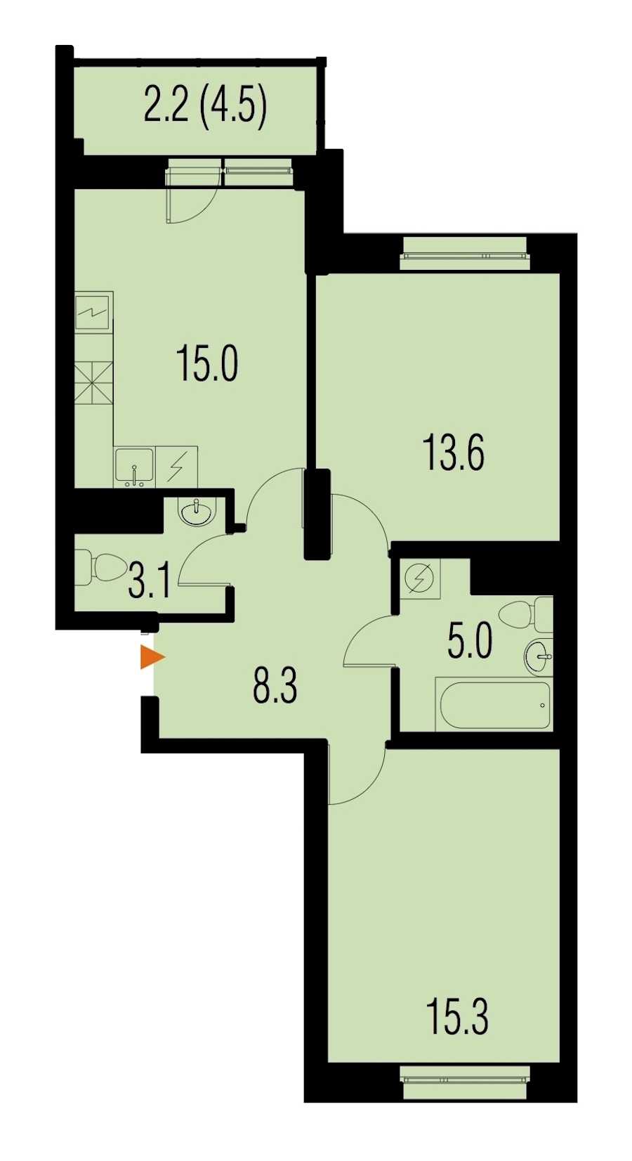 Двухкомнатная квартира в : площадь 62.7 м2 , этаж: 20 – купить в Санкт-Петербурге